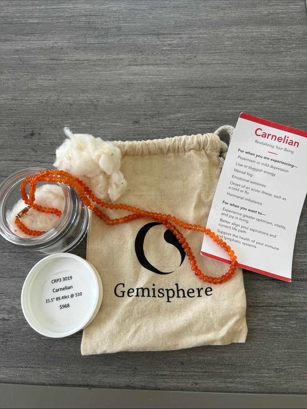 Gemisphere Carnelian Bead Necklace - Orange